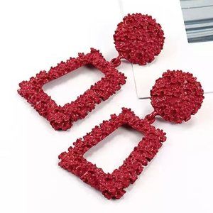 Red Textured Statement Earrings
